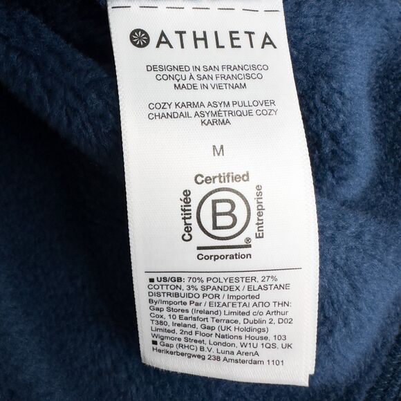 Athleta Cozy Karma ASYM Pullover Womens Medium Enchanted Blue Athleisure 383402 - Picture 15 of 16